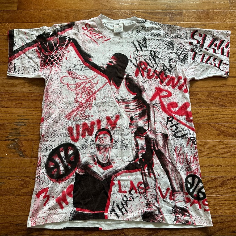 1990s UNLV Runnin’ Rebels College Basketball AOP Single Stitch Shirt Size XLarge